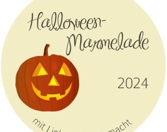 Halloween Kürbis Marmelade Etiketten - Laserdruck, fertig ausgestanzt, Durchmesser 5 cm