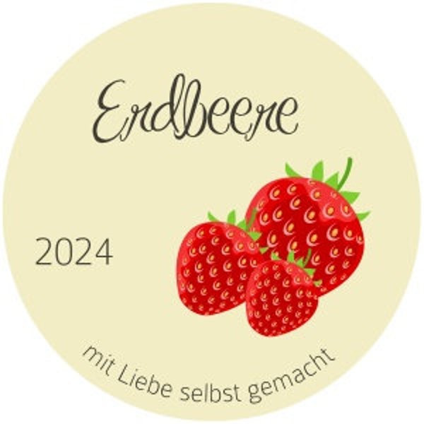 Erdbeere Marmelade Etiketten - Laserdruck, fertig ausgestanzt, Durchmesser 5 cm