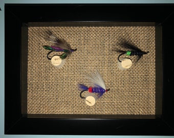 6"x8" Shadow Box Frames of Hand Tied Fishing Flies, Fly Fishing Art, Wall Art Decor, Outdoor Sports