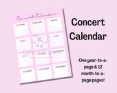 Concert Calendar, Live Event Planner, Yearly Calendar Download, Monthly Event Planner, Concert Lover Organiser, Concert Girl Event Organiser