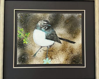 Willy Wagtail sulla sabbia 2026 - Opera d'arte originale a tecnica mista