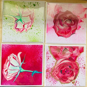 Bleeding roses mixed set of greeting cards x four cards