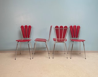 Rockabilly kitchen chairs tubular steel chrome imitation leather red by Tubmenager S.A. Ranger 1950s