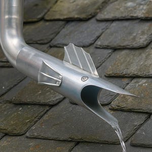 Zinken dakgootgargoyle, handgemaakt regengootornament, draakvormige regenpijp, gotische dakdecoratie, tuinsculptuur