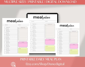 Planificador semanal de comidas imprimible: menú personalizable, registro de preparación de comidas (descarga digital)