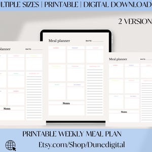 Afdrukbaar weekmenu: digitale download, aanpasbaar weekmenu, sjabloon voor maaltijdplanner, direct afdrukbaar, blad voor maaltijdplanning