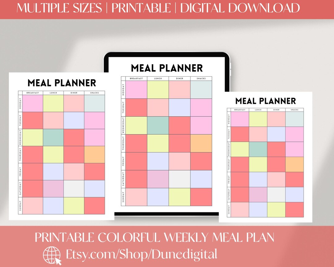 Colorful Weekly Meal Planner – Printable, Customizable (digital ...