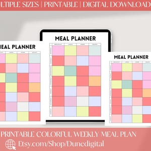 Printable Colorful Weekly Meal Plan – Customizable Meal Planner, Weekly Menu Tracker, Digital Download, Instant Printable, Menu Tracker