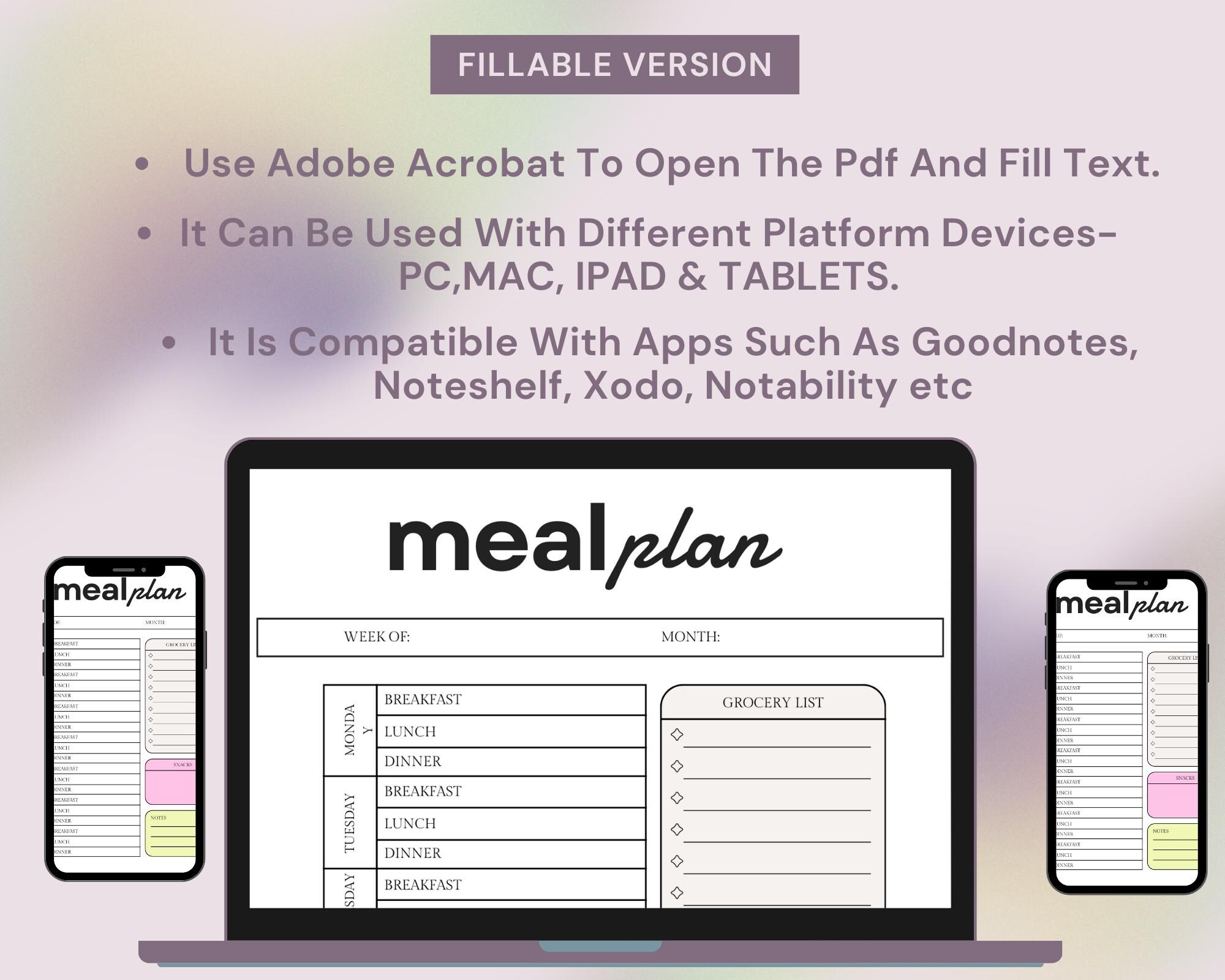 Printable Weekly Meal Planner – Customizable Menu, Meal Prep Tracker ...