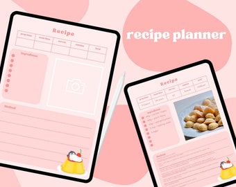 Cute Digital Recipe Page Printable For Goodnotes | Kawaii A4 Meal Planner | Cute Planner Gift For Her | GoodNotes Planner Template