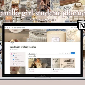 Vanilla Girl Aesthetic Student Notion Planner, Vanilla Girl Notion, Vanilla Aesthetic, That Girl College Planner, Notion School Dashboard
