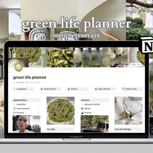Green Aesthetic Notion Life Planner, Pinterest Aesthetic Notion Organiser, Aesthetic Planner, Clean Girl Aesthetic, That Girl iPad Planner