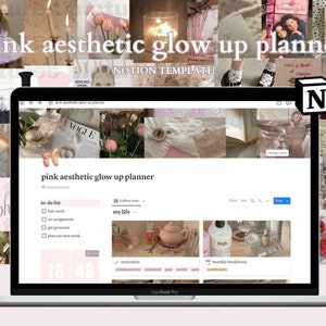 Notion Aesthetic Pink Glow Up Planner, Coquette Wellness Tracker Notion, Beauty Tracker, Digital Health Journal, That Girl Self Care Planner
