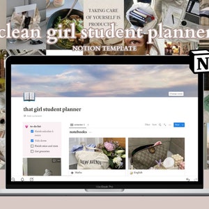 Aesthetic Student Notion Planner Template, That Girl Themed Notion, That Girl Aesthetic, Clean Girl College Planner, Notion School Dashboard