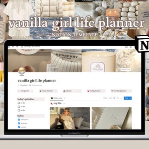 Vanilla Girl Aesthetic Notion Life Planner, Aesthetic Notion Organizer, Aesthetic Vanilla Girl Dashboard, That Girl IPad Calendar