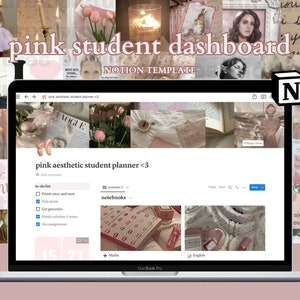 Aesthetic Pink Student Notion Template, Aesthetic That Girl Student Organiser, Pink Student Dashboard, That Girl Notion Life Planner