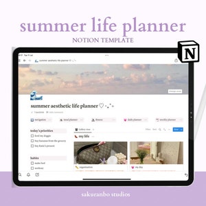 Sommer Aesthetic Notion Life Planner, Aesthetic That Girl Notion Organizer, Clean Girl Notion Vorlage, Digital Meal Planner
