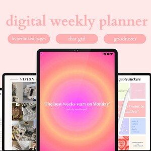 Ästhetischer Minimalistischer Digitaler Wochenplaner für GoodNotes, That Girl IPad Weekly Dashboard, Undatierte Wochenagenda, Digitale Zitat Aufkleber