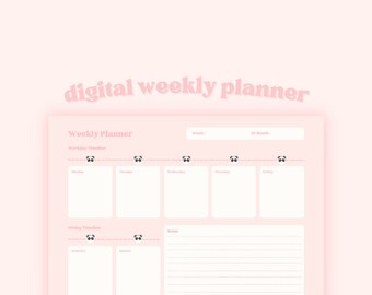 Cute Pink Panda Digital Weekly Planner For Goodnotes | Kawaii Journaling | Aesthetic Stationery | Gifts For Her | Printable Schedule