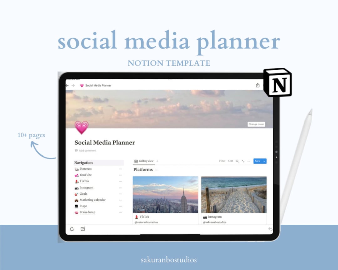 Social Media Notion Template Aesthetic Notion Planner That Girl