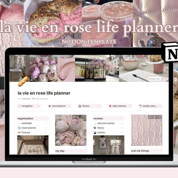 La Vie En Rose Life Notion Template, Aesthetic Pink Notion Planner, Pink Notion Dashboard, Pink Life Planner, Pink Aesthetic