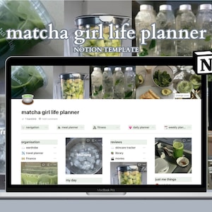 Matcha Girl Aesthetic Notion Life Planner, Green Aesthetic Notion Organiser, Aesthetic  Planner, Clean Girl Aesthetic, That Girl Digital