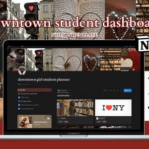 Downtown Girl Student Notion Planner Template, New York Notion, Downtown Girl Aesthetic, Aesthetic College Planner, Notion School Dashboard