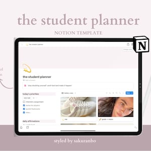 Aesthetic That Girl Student Notion Planner Template, Study Notion, That Girl Aesthetic, Clean Girl College Planner, Notion School Dashboard