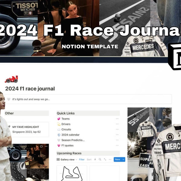 2024 F1 Race Journal, Notion Formula One Planner, Aesthetic F1, Formula 1 Planner, F1 Gifts, F1 Digital Race Tracker, Notion Car Racing