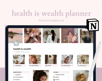 Health is Wealth Notion Life Planner: Self Care Template (Digital Download)