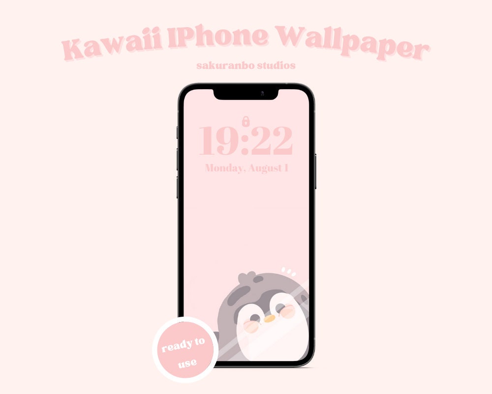 Pink Penguin Kawaii Digital Phone Wallpaper | Cute Background For iPads | IOS 16 Icons | Cute Gifts For Her | Aesthetic Christmas Novelty