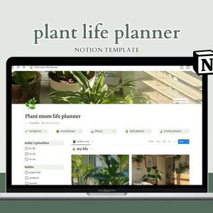 Pianificatore di vita con nozione estetica di pianta, Tracker digitale di piante per quella ragazza, Pianificatore di giardinaggio digitale, Modello di nozione carina, Routine di cura delle piante