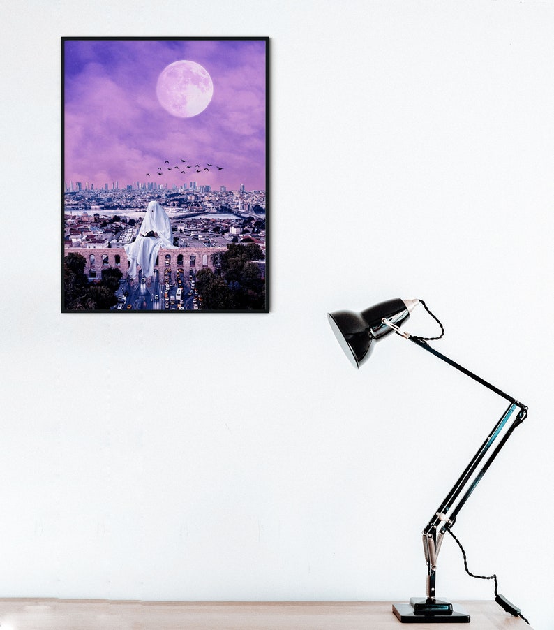 Ghost Art Print, Purple Wall Art, Purple Art Print, Spooky Art Print, Ghost Wall Art, Halloween Wall Decor, Halloween Art Print image 5