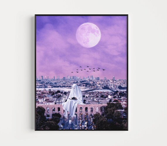 Ghost Art Print, Purple Wall Art, Purple Art Print, Spooky Art Print, Ghost Wall Art, Halloween Wall Decor, Halloween Art Print