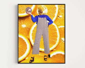 Disco Ball Art Print, Orange Art Print, Disco Wall Art, Orange Wall Art, Pop Art Wall Art, Pop Art Print, Fruit Art Print, Fun Wall Art