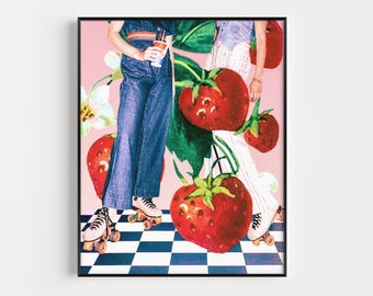 Fruit Print, Strawberry Print, Strawberry Art, Vintage Wall Art, Trendy Wall Art, Pop Art, Retro Wall Decor, Physical Art Print