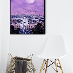 Ghost Art Print, Purple Wall Art, Purple Art Print, Spooky Art Print, Ghost Wall Art, Halloween Wall Decor, Halloween Art Print image 3