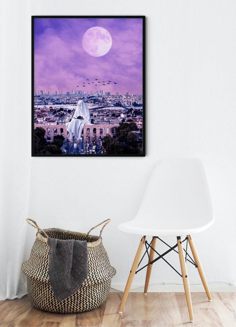 Ghost Art Print, Purple Wall Art, Purple Art Print, Spooky Art Print, Ghost Wall Art, Halloween Wall Decor, Halloween Art Print image 3
