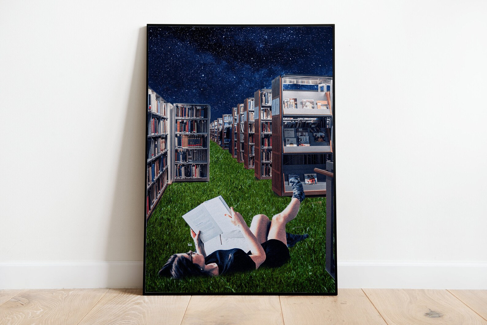 Book Art Print, Reading Art Print, Cosmic Collage, Library Wall Decor ...