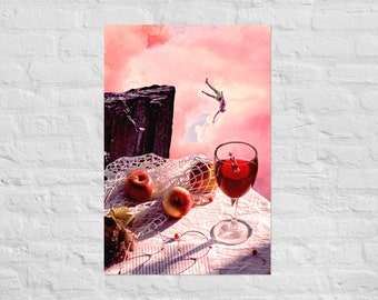 Wine Dive | Surreal Art Print, Vintage Poster, Retro Art, Home Decor, Surreal Collage, Trippy Art, Surreal Print, Collage Art