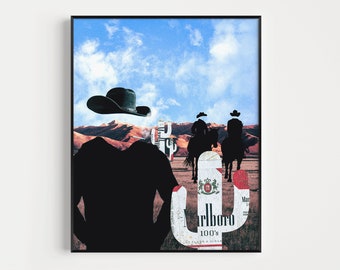 Western Wall Decor, Cactus Wall Art, Cowboy Art Print, Cactus Wall Decor, Cowboy Wall Decor, Smoking Wall Art, Cigarette Art,