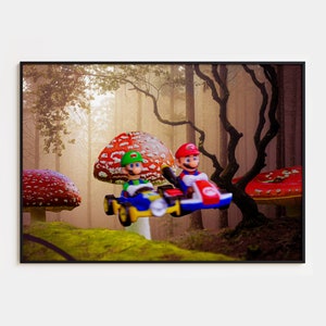 Arte de la pared de setas, impresión de arte surrealista, decoración de la pared de la sala de juegos, impresión de arte de setas, decoración de la sala de juegos, cartel de setas, arte de Mario