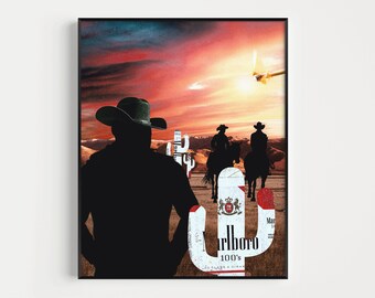 Cowboy Art Print, Collage Art, Cowboy Wall Art, Western Wall Art, Western Wall Decor, Cowboy Wall Decor, Cactus Art Print, Cactus Wall Art