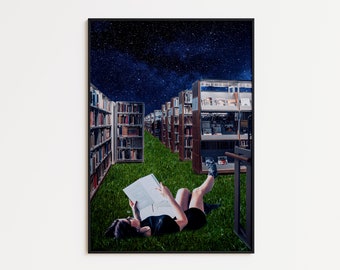 Book Art Print, Reading Art Print, Cosmic Collage, Library Wall Decor, Library Wall Art, Bookworm Gift, Bookworm Art Print