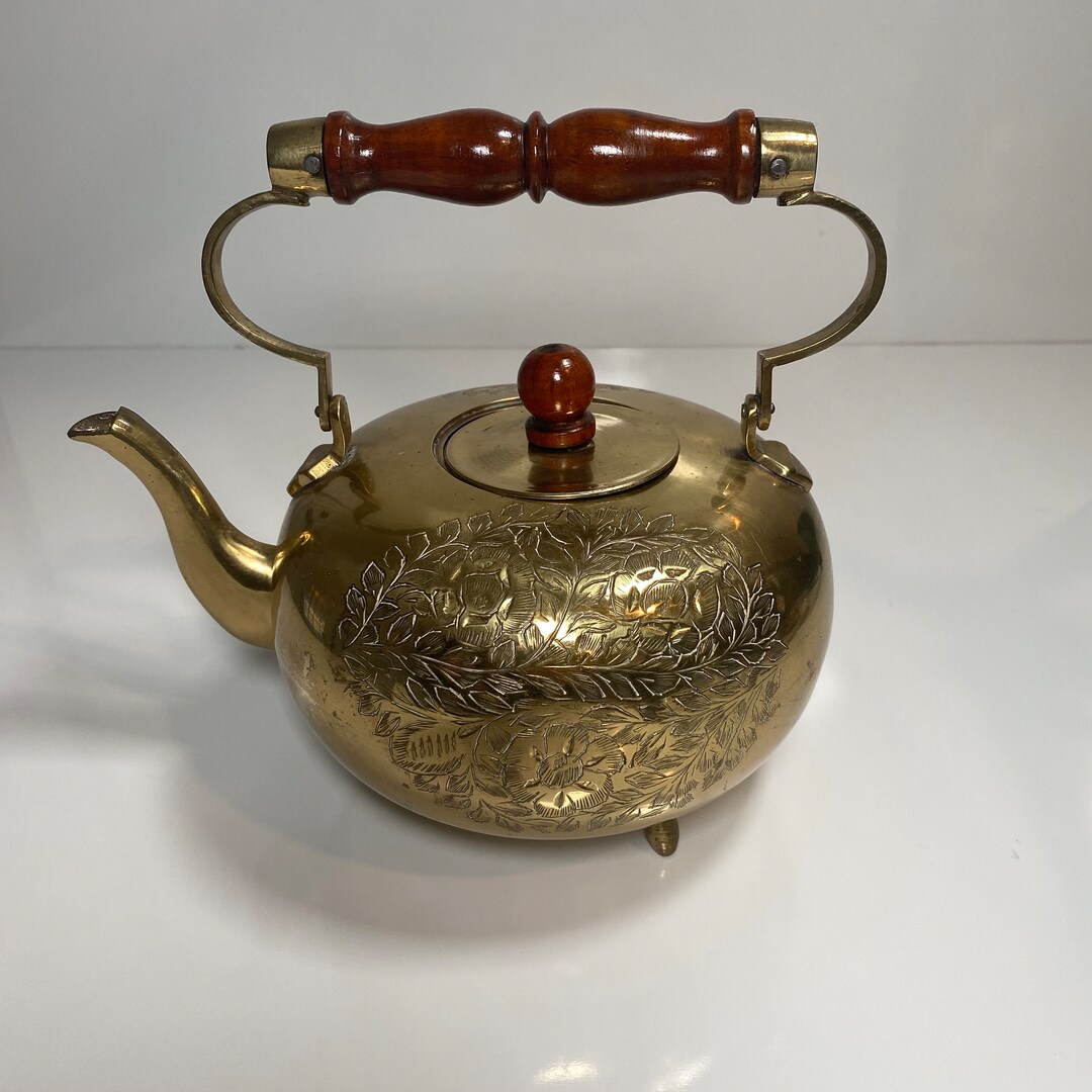 Vintage Brass Etched Footed Teapot India. Etsy