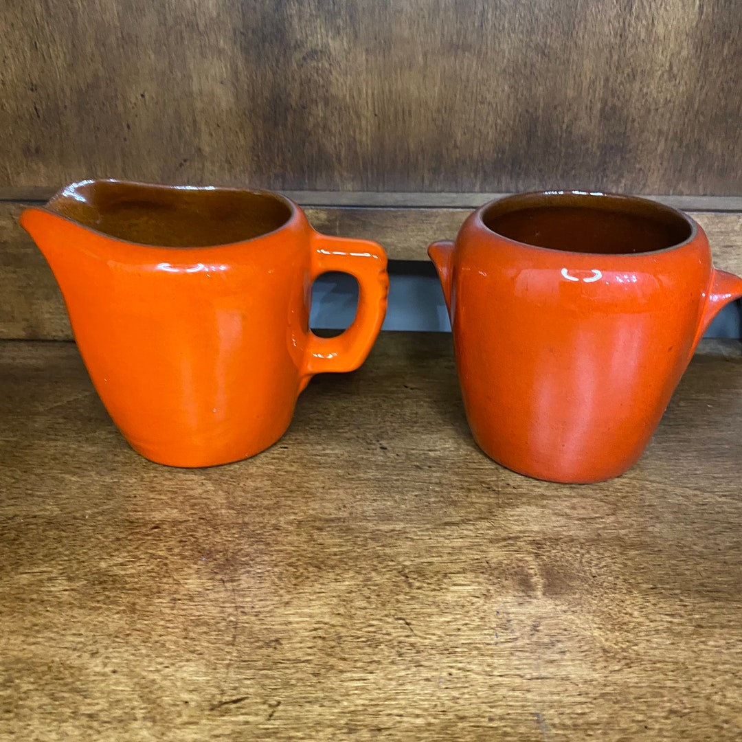 Vintage FRANKOMA Flame Orange Creamer and Sugar Etsy