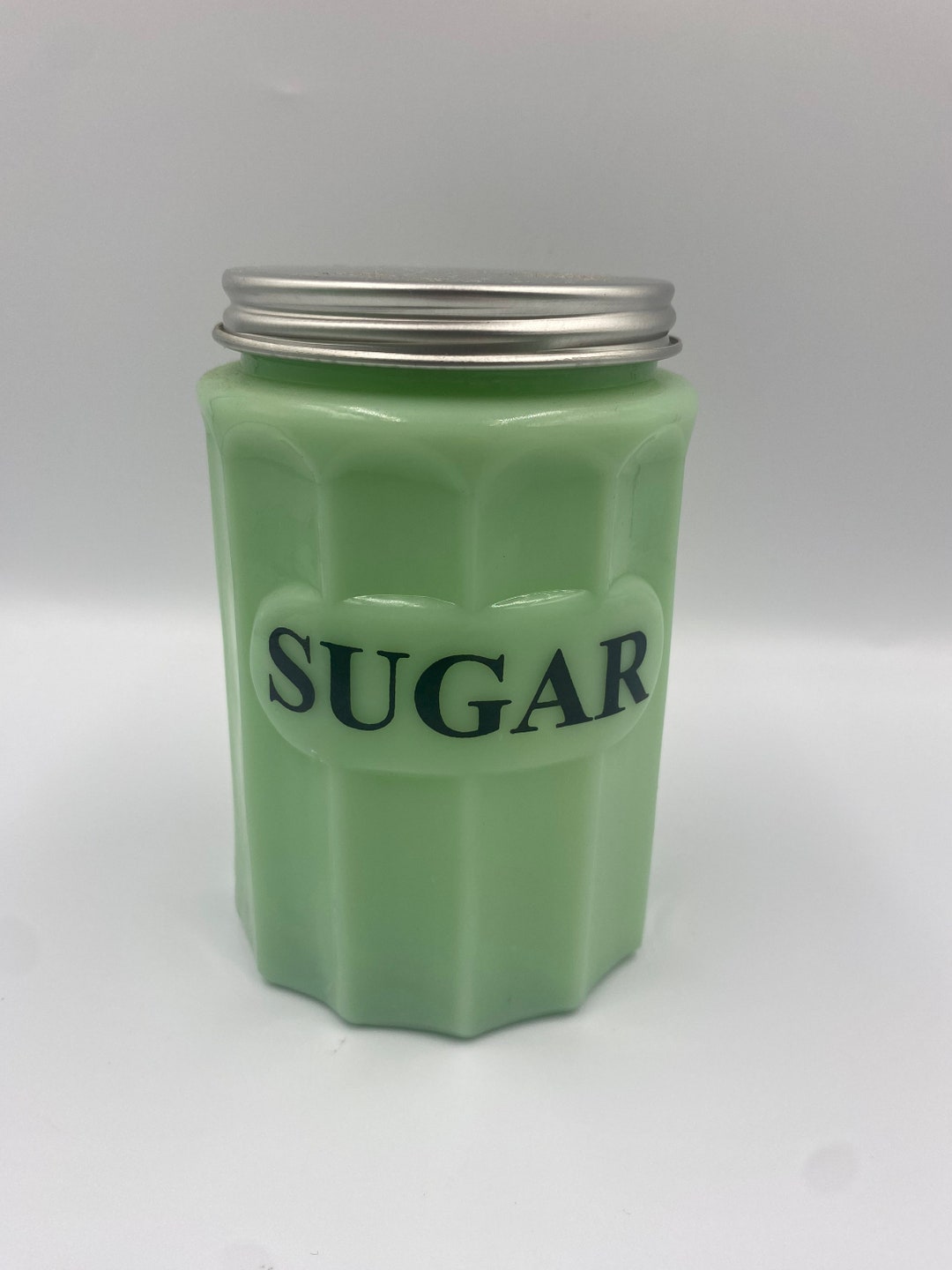 Jadeite Green Milk Glass SUGAR Canister With Metal Lid. Etsy