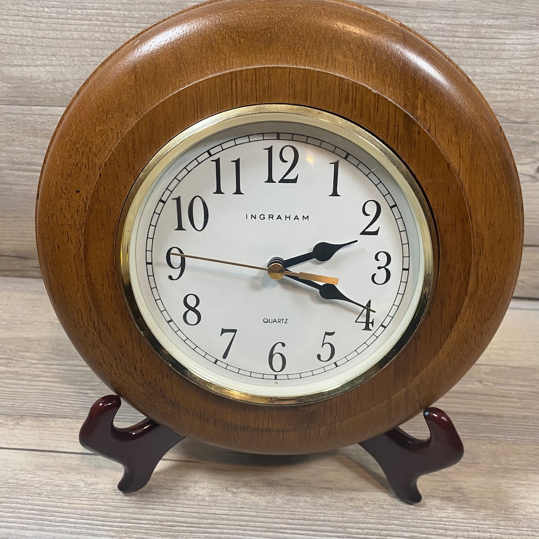 Vintage 9 Ingraham Wall Clock Quartz Round Brown Wood Etsy