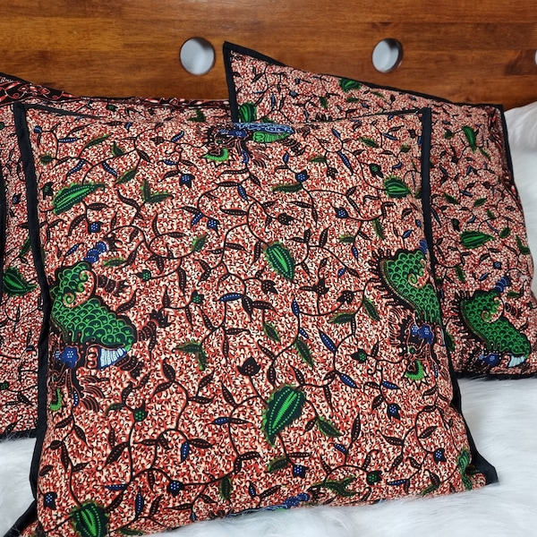 Housse de coussin en tissu wax 100% coton Fait main, taie d'oreiller à motifs africains, en cire, pour canapé -  40 cm x 40 cm