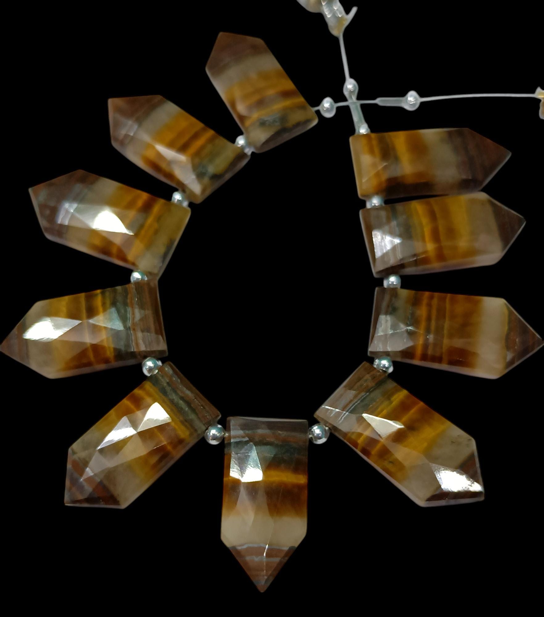 タイガーアイペンタゴンブリオレットビーズ：10 x 25 mm宝石ジュエリー